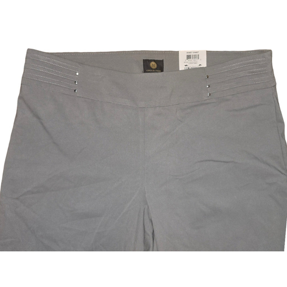 J.M. Collection Pull On Studded-Rivet Ankle Pants 14W Tummy Control Slacks Gray - Picture 3 of 7